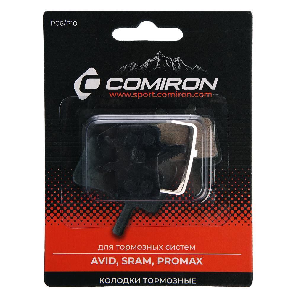 P06/P10 Колодки тормозные органические COMIRON RESIN P06/P10, для тормозных систем: AVID, SRAM, PROMAX, с пружиной, блистер 2 шт. /уп 50/200/