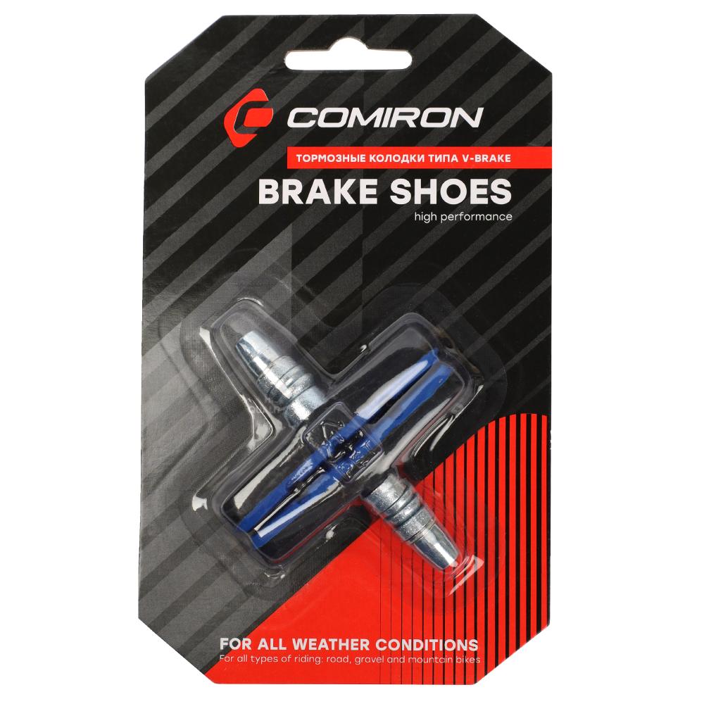 Колодки COMIRON MX-BS126 для V-brake, 70MM, чёрные/синие, с креплением, 1 пара. /уп 250/