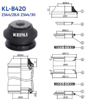 Рулевая колонка KENLI KL-B420, полуинтегрированная, 1.1/8"х30Ø, сталь/нилон, высота 21.5мм, сепаратор.подшипники 5/32"х22, чашки 47.5х44Ø, 10частей, /
