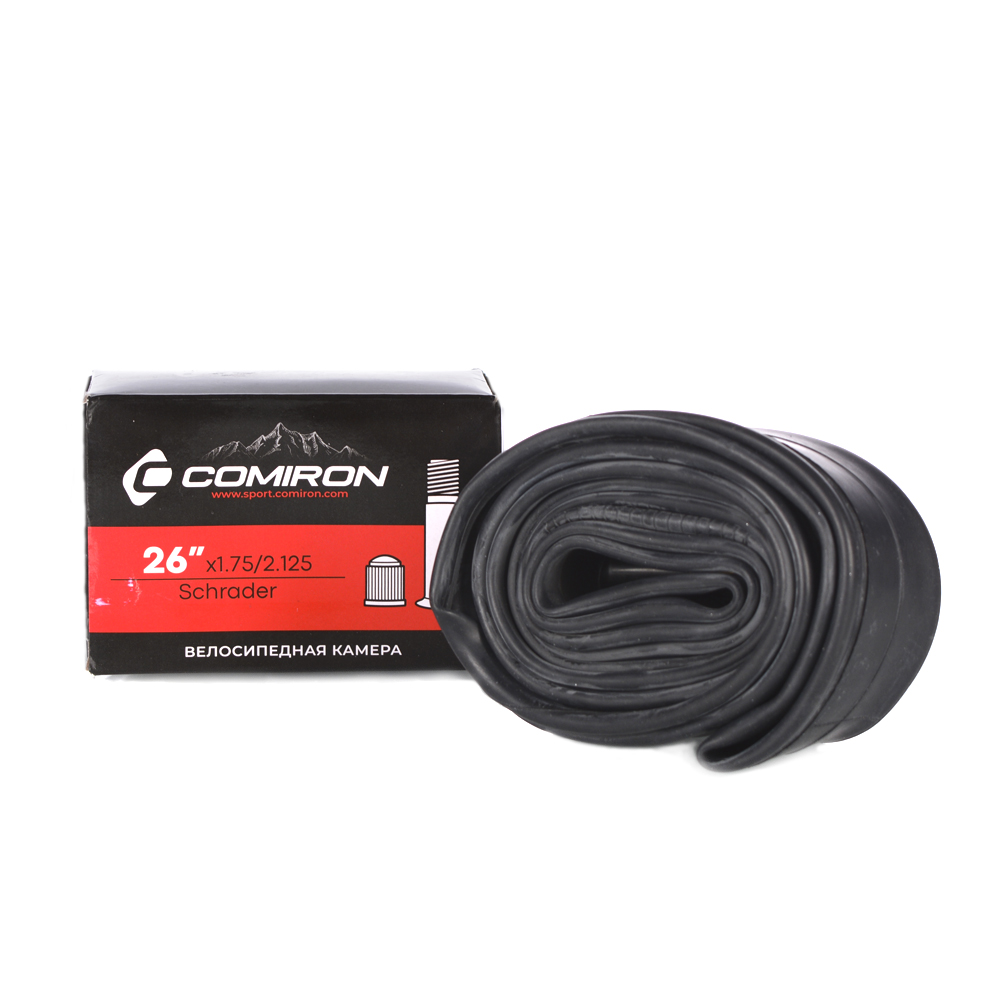 26х1,75/2,125 Камера для велосипеда бутиловая COMIRON 26X1.75/2.125 Schrader 45mm 227g, уп 50
