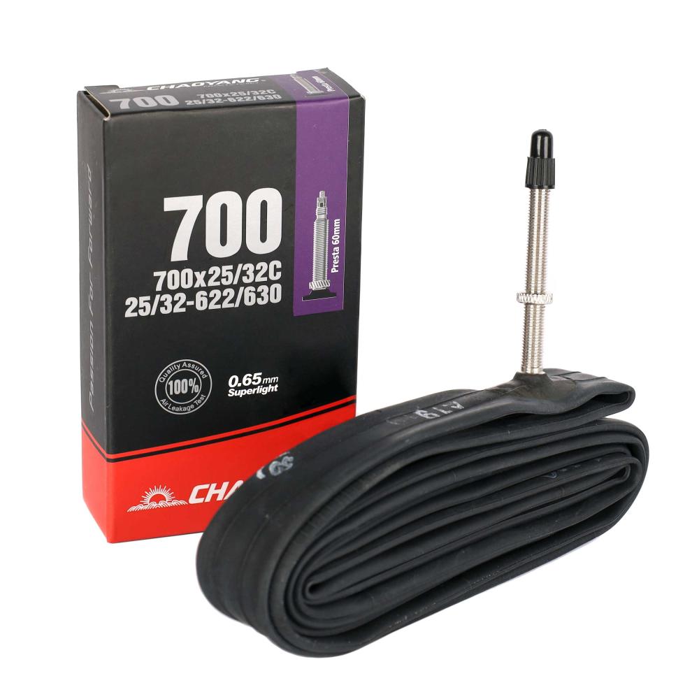 presta 60mm 28х25/32 Камера велосипедная спортивная CHAOYANG SUPER LITE 700×25/32C FV60MM 0.65MM 86g /уп50/