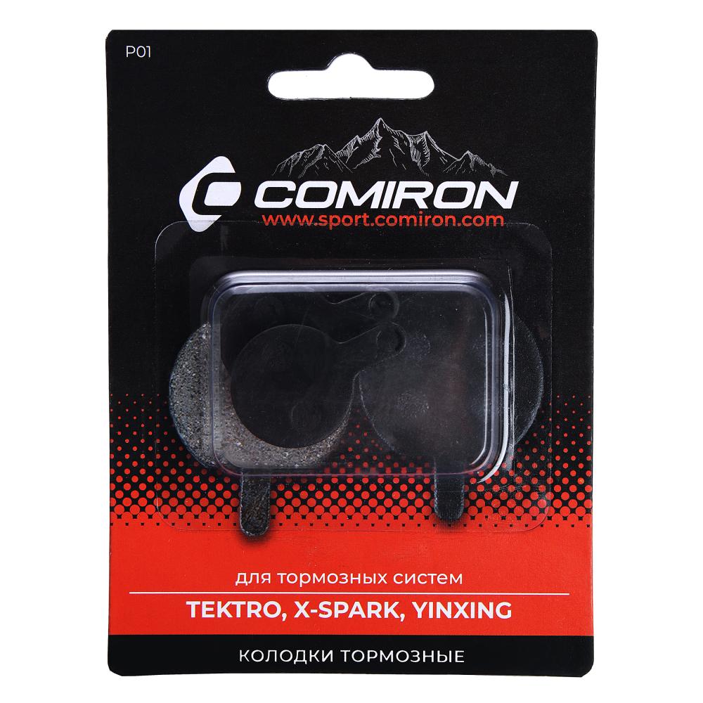 P01 Колодки тормозные органические COMIRON RESIN P01, для тормозных систем: TEKTRO, X-SPARK, YINXING, блистер 2 шт. /уп 50/200/